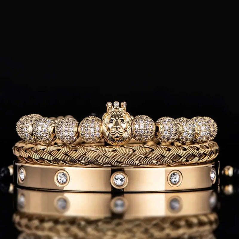 Lion's Crystal Bracelet Set - Gold
