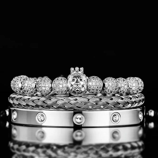 Lion's Crystal Bracelet Set - Silver