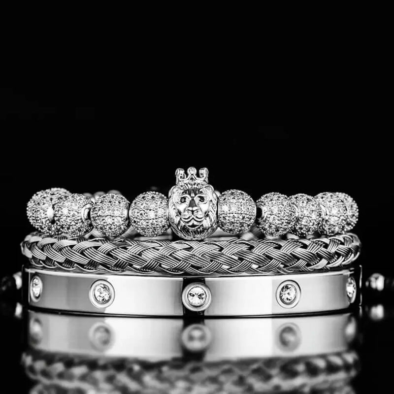 Lion's Crystal Bracelet Set - Silver