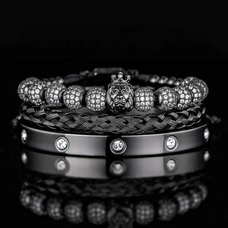 Lion's Crystal Bracelet Set - Black
