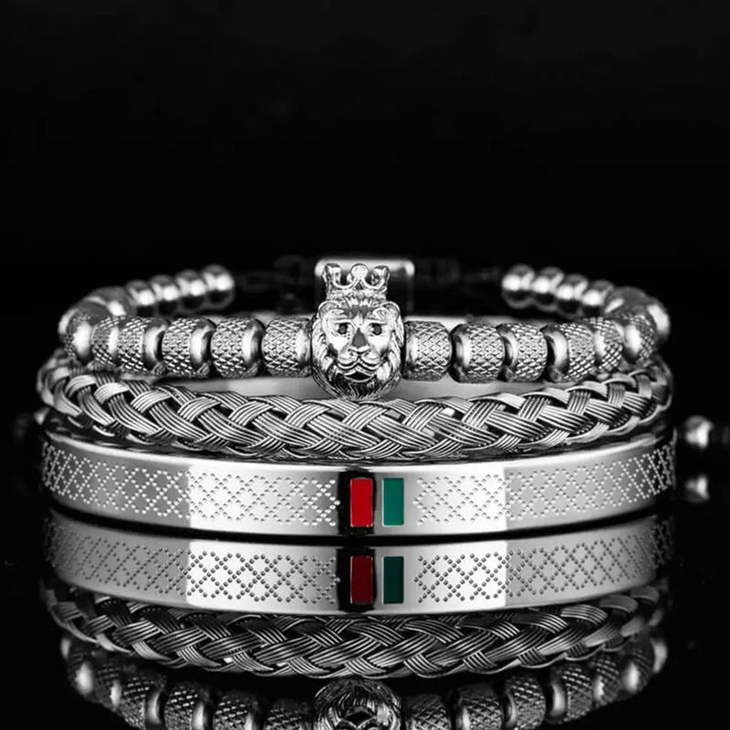 Lion's Deluxe Stripes Bracelet Set - Silver