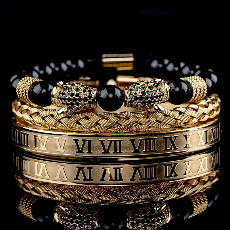 Leopard Bracelet Set - Gold - Black