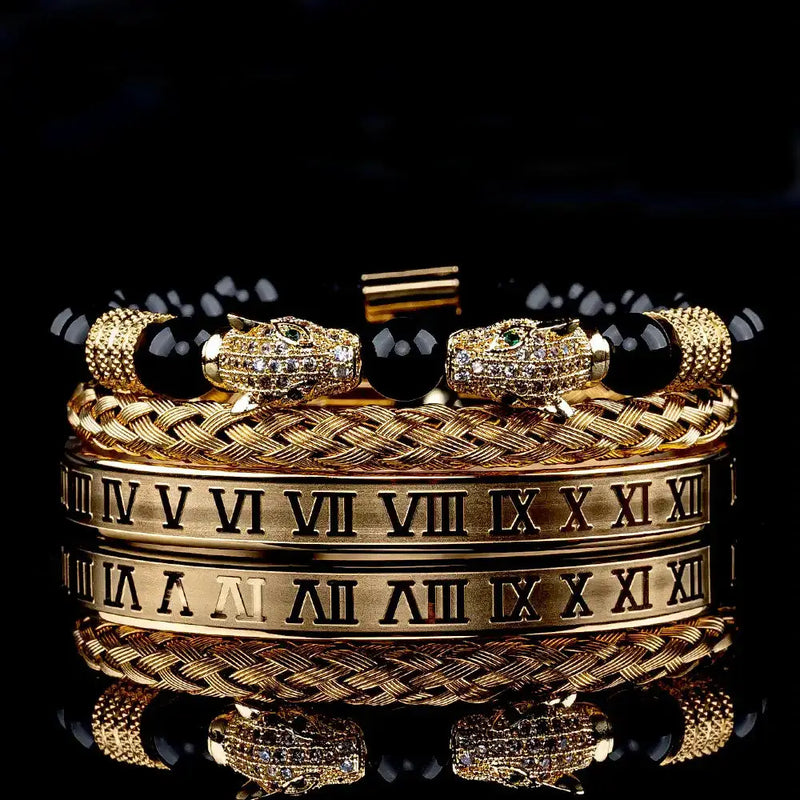 Leopard Bracelet Set - Gold - White