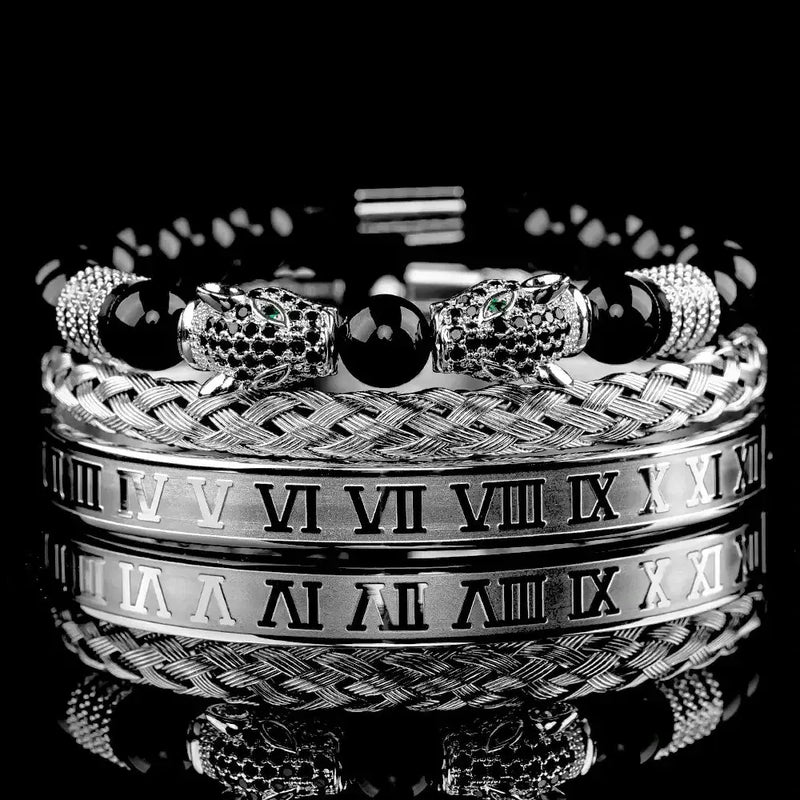Leopard Bracelet Set - Silver - Black