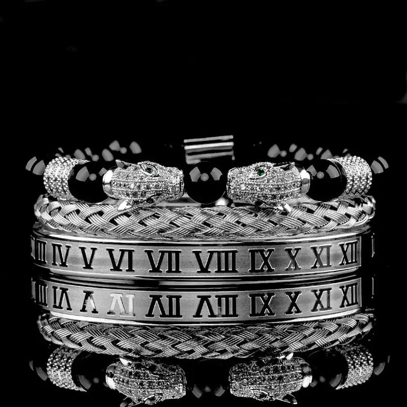 Leopard Bracelet Set - Silver - White