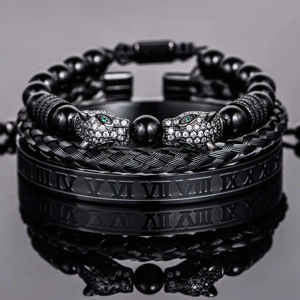 Leopard Bracelet Set - Black - White