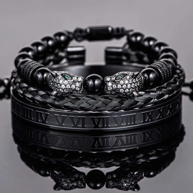 Leopard Bracelet Set - Black - White