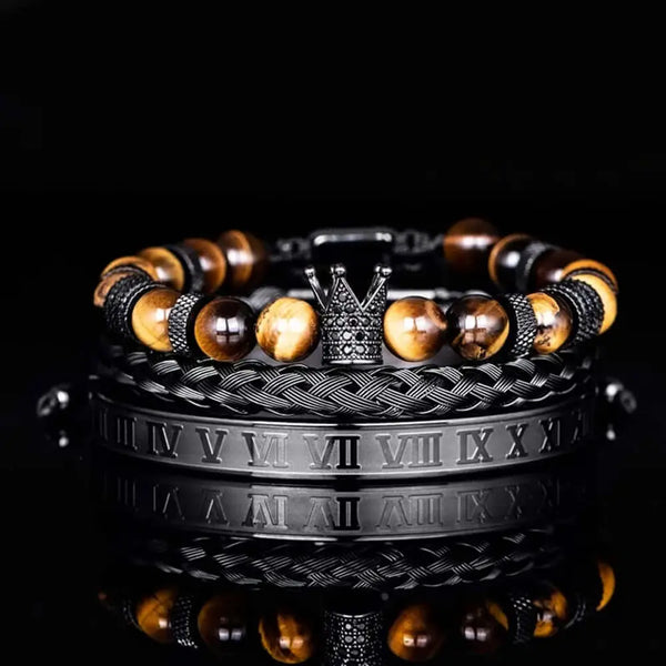 Luxury Pearl Crown Bracelet Set - Black - Yellow