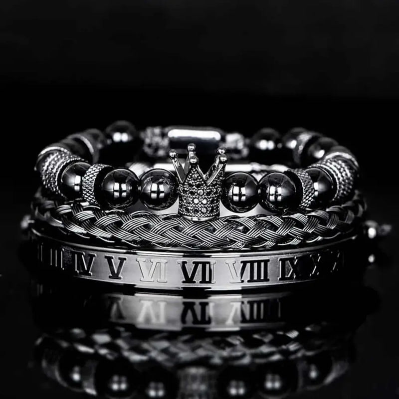 Luxury Pearl Crown Bracelet Set - All - Black