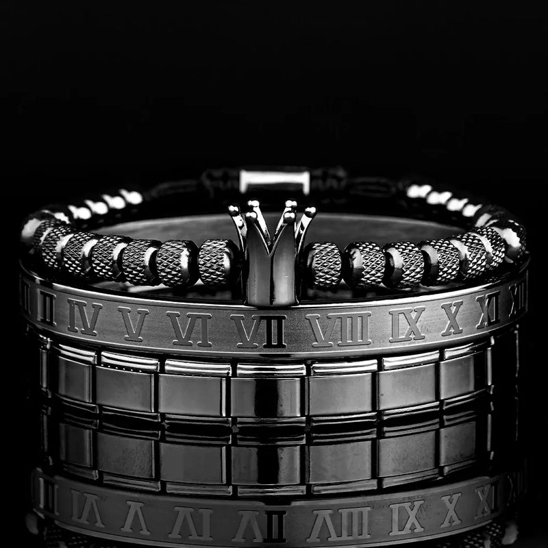 Roman Crown Bracelet Set - Black