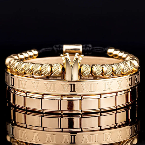 Roman Crown Bracelet Set - Gold
