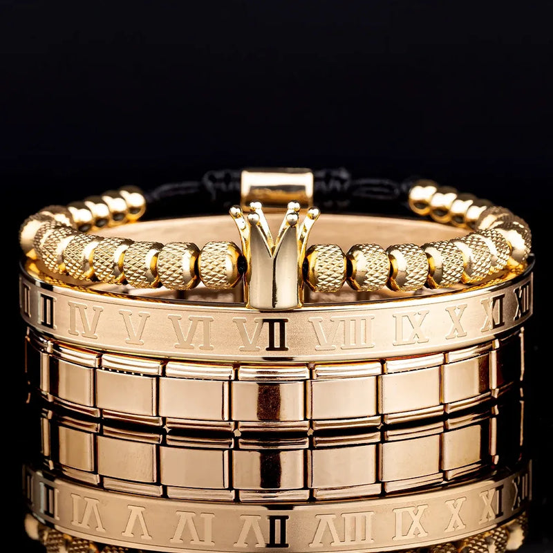 Roman Crown Bracelet Set - Gold