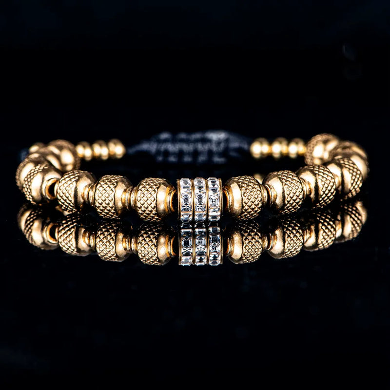 Men's Gold CZ Beaded Bracelet - Gold