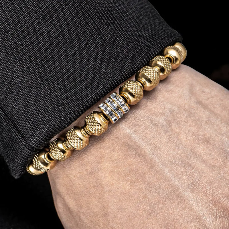 Men's Gold CZ Beaded Bracelet