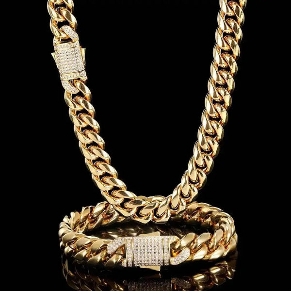 Cuban Link Chain Set - Necklace & Bracelet - Gold