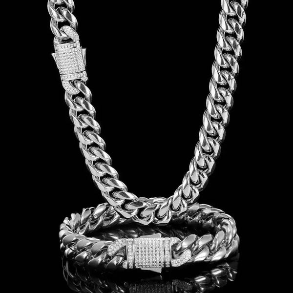 Cuban Link Chain Set - Necklace & Bracelet - Silver