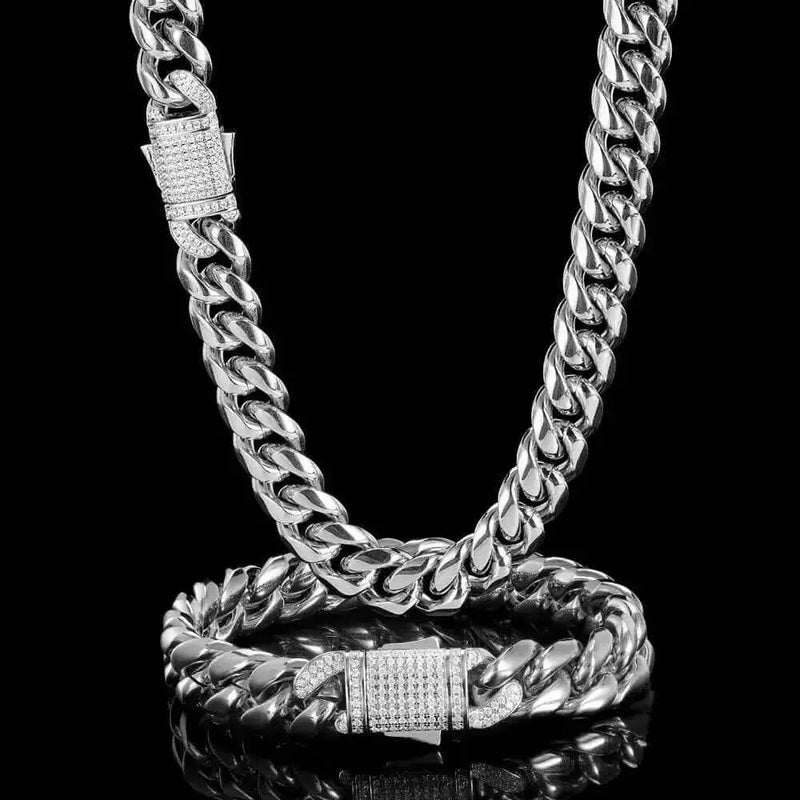 Cuban Link Chain Set - Necklace & Bracelet - Silver
