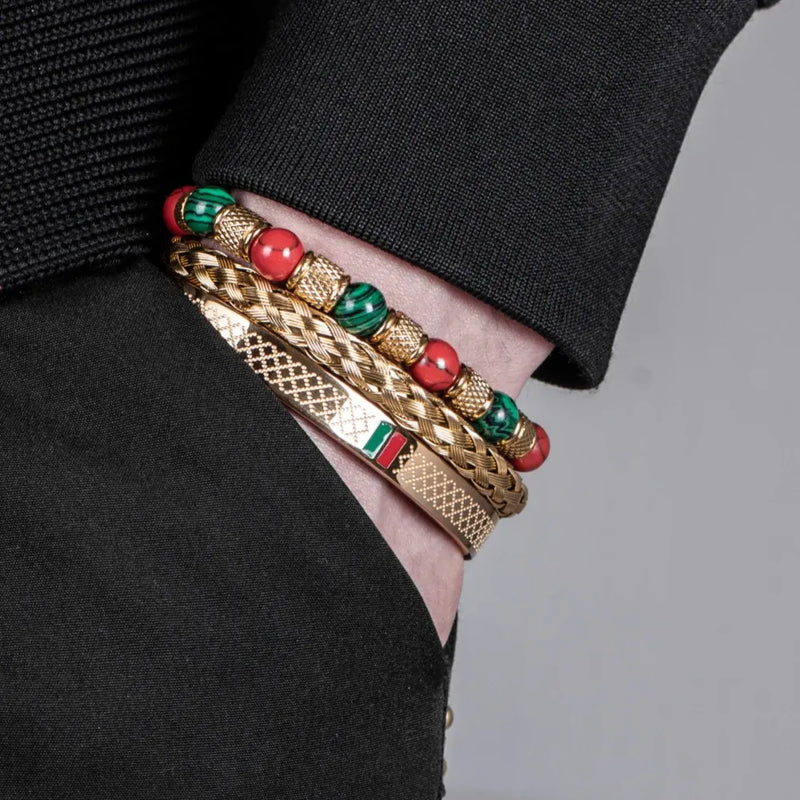 Red-Green Stripe Bracelet Set