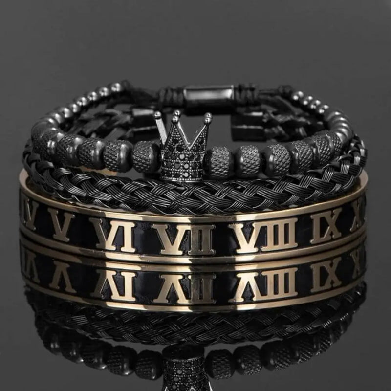 Roman Emperor Bracelet Set - Gold - Black