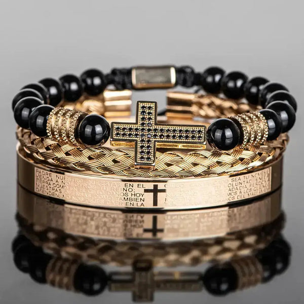 Statement Charm Bracelet Set - Gold - Black
