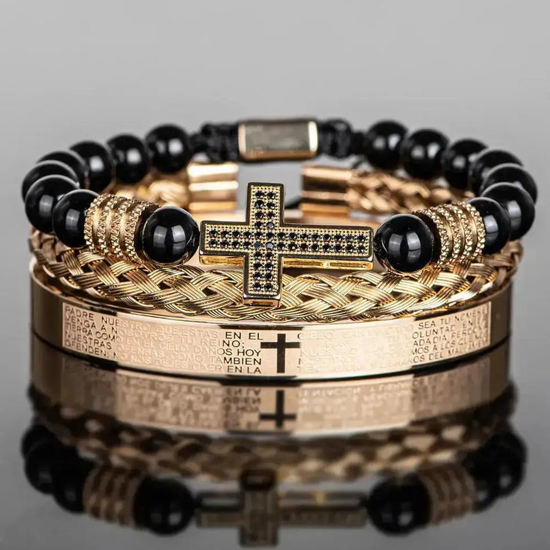 Statement Charm Bracelet Set - Gold - Black