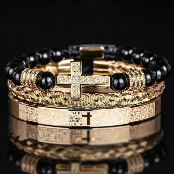 Statement Charm Bracelet Set - Gold - White