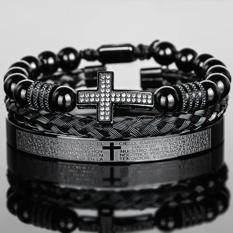 Statement Charm Bracelet Set - Black - White