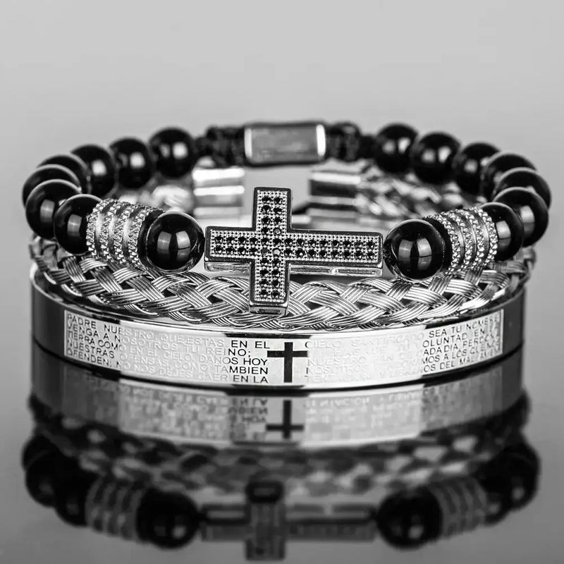 Statement Charm Bracelet Set - Silver - Black