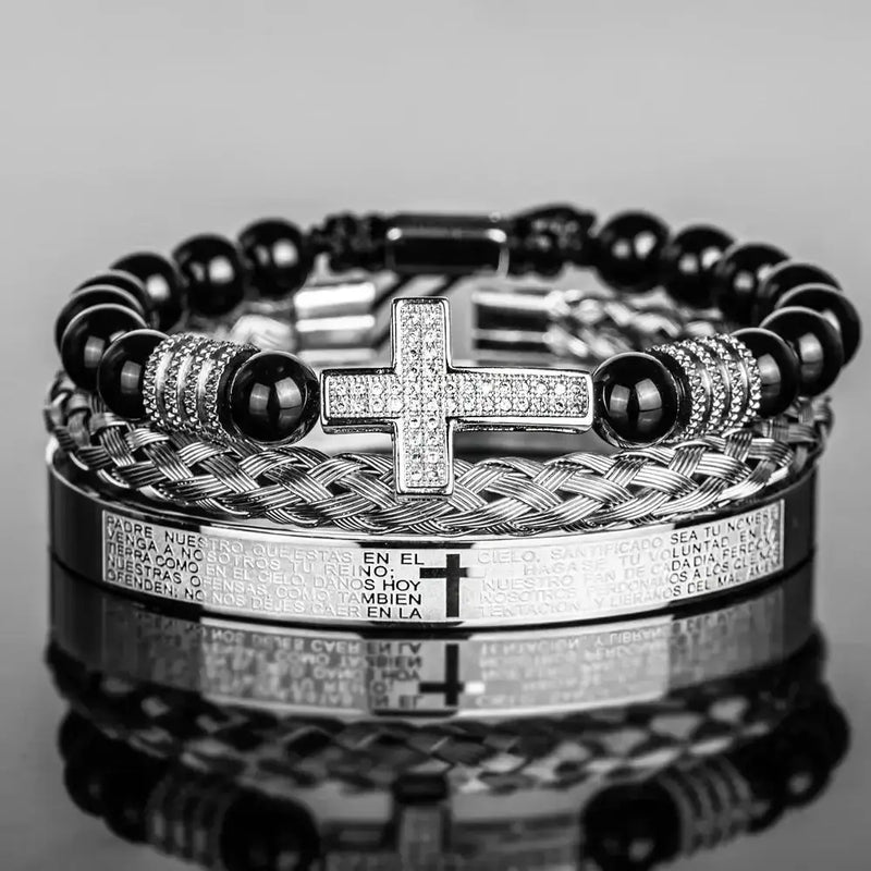 Statement Charm Bracelet Set - Silver - White