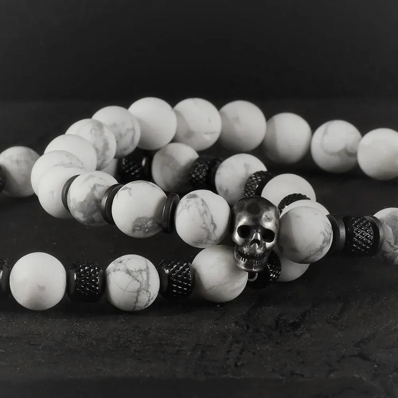 White Stone Skull Bracelet Set