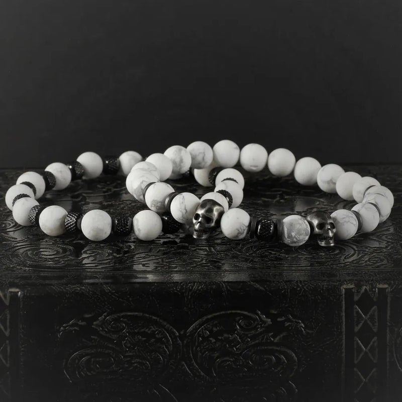 White Stone Skull Bracelet Set